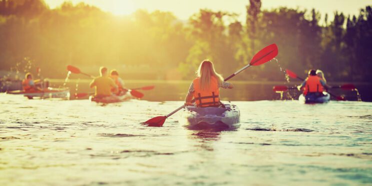 People on their kayak rental in a Michigan waterway.